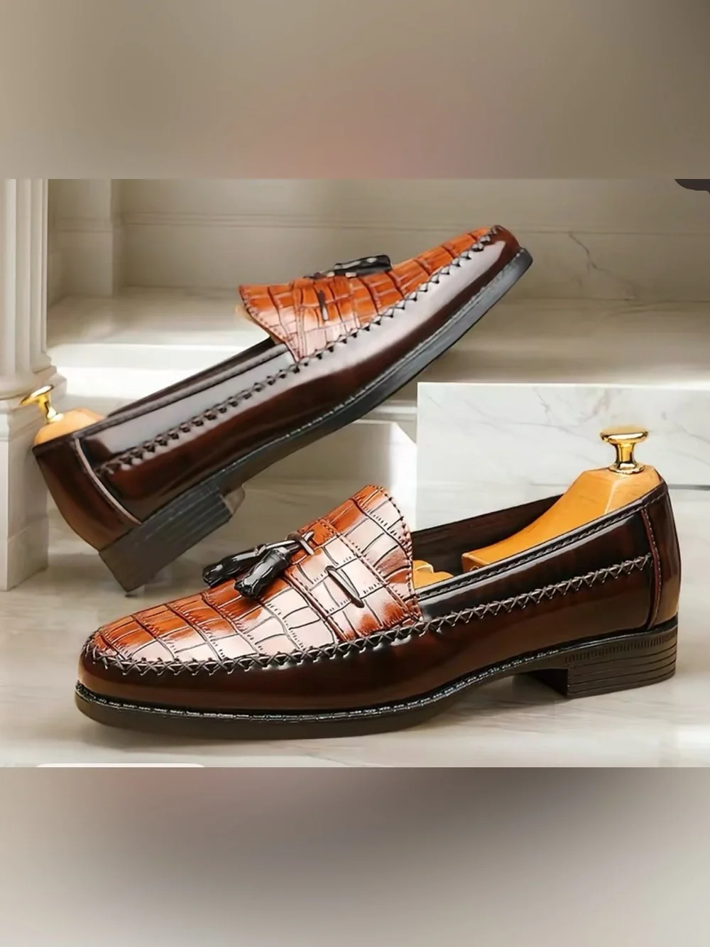 Men’s Croc-Embossed Tassel Loafers – Size 11 (EU 45) – Brown – Brand New in Box